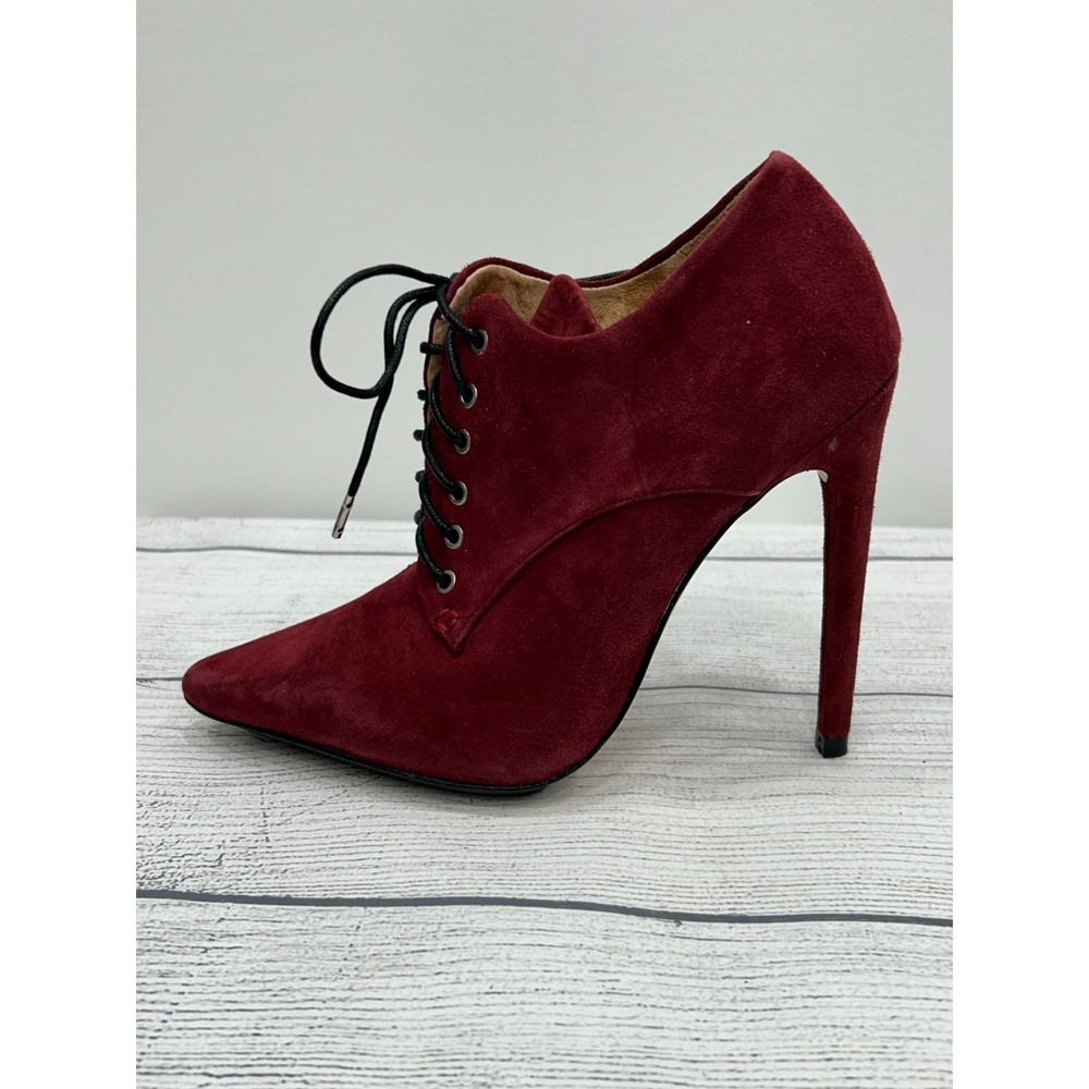 L.A.M.B Womens Burgundy Isabella Wine Suede Leather Stiletto Booties Size 5.5M